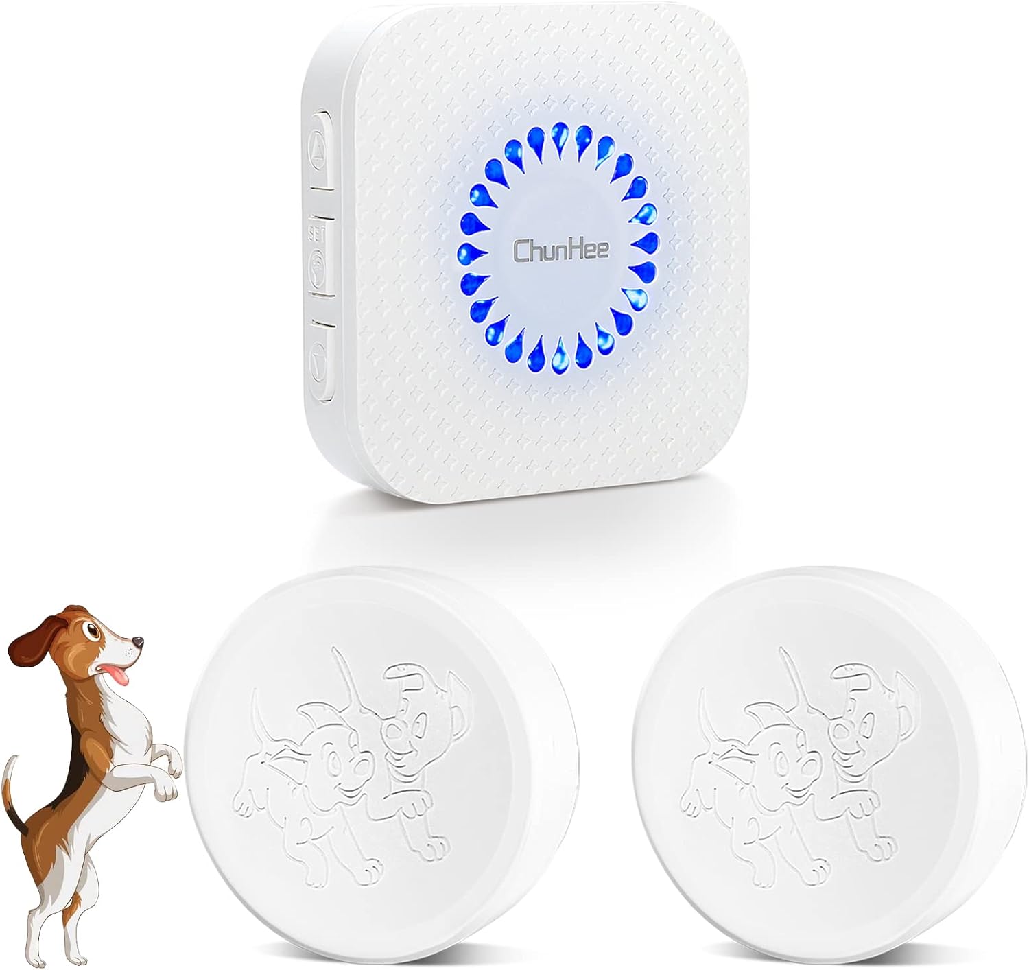 ChunHee Smart Dog Door Bell Wireless Puppy DoorBell for Potty Training, Dog Bells to Go Outside, Bell for Dogs to Ring to Go Potty Adjustable (0-110dB), 1000FT Range, IP65, 55 Melodies [New 2024]