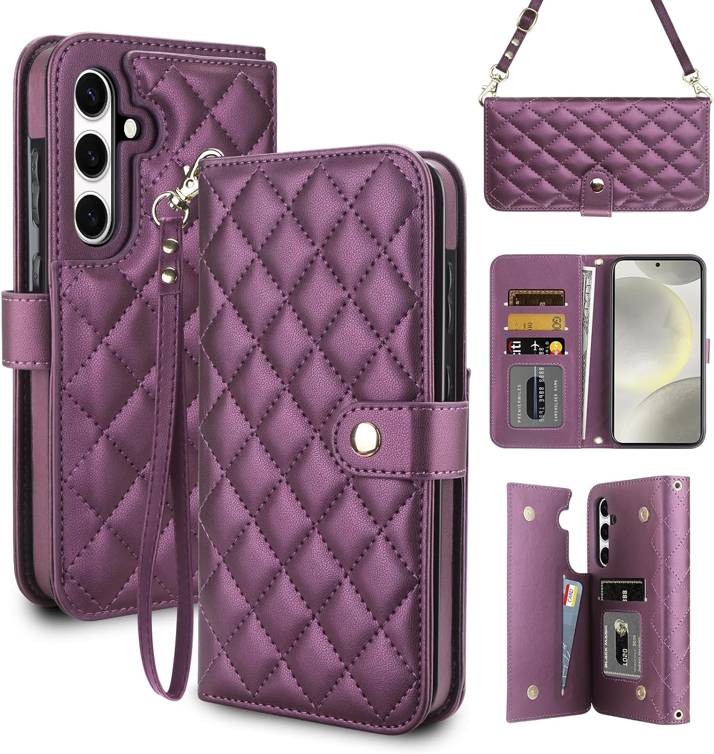 Vofolen for Samsung Galaxy S24 Plus Wallet Case with Card Holder Crossbody Wrist Strap Leather Flip Case with Magnetic Clasp Kickstand Heavy Duty Protective Phone Case for Samsung S24  Plus, Purple