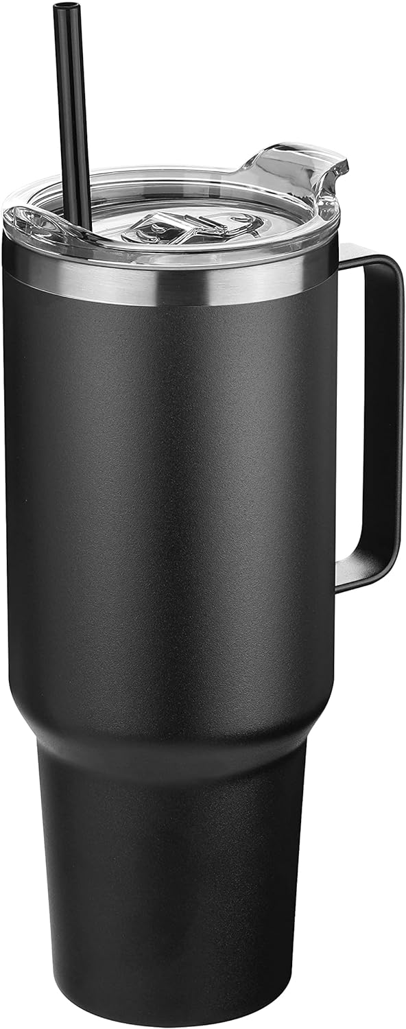 HASLE OUTFITTERS 40 oz Stainless Steel Tumbler with Handle, Vacuum Insulated Tumblers Bulk, Reusable Double Wall Travel Coffee Mug, Durable Powder Coated Water Bottle(Black, 1)