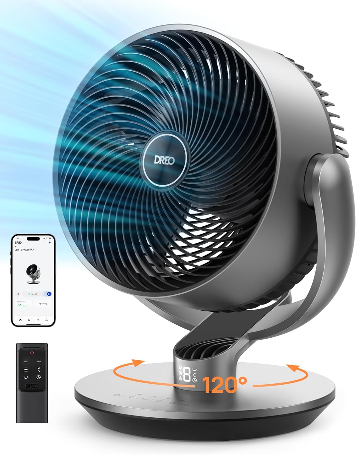 Dreo 16 Inch 25dB Quiet Smart Fans for Bedroom, DC Room Fan with Remote, 120+120 Oscillating Fan, 6 Modes, 9 Speeds, 12H Timer,Works Alexa/Google/WiFi/Voice Control, Silver, Oversize (DR-HAF004S)