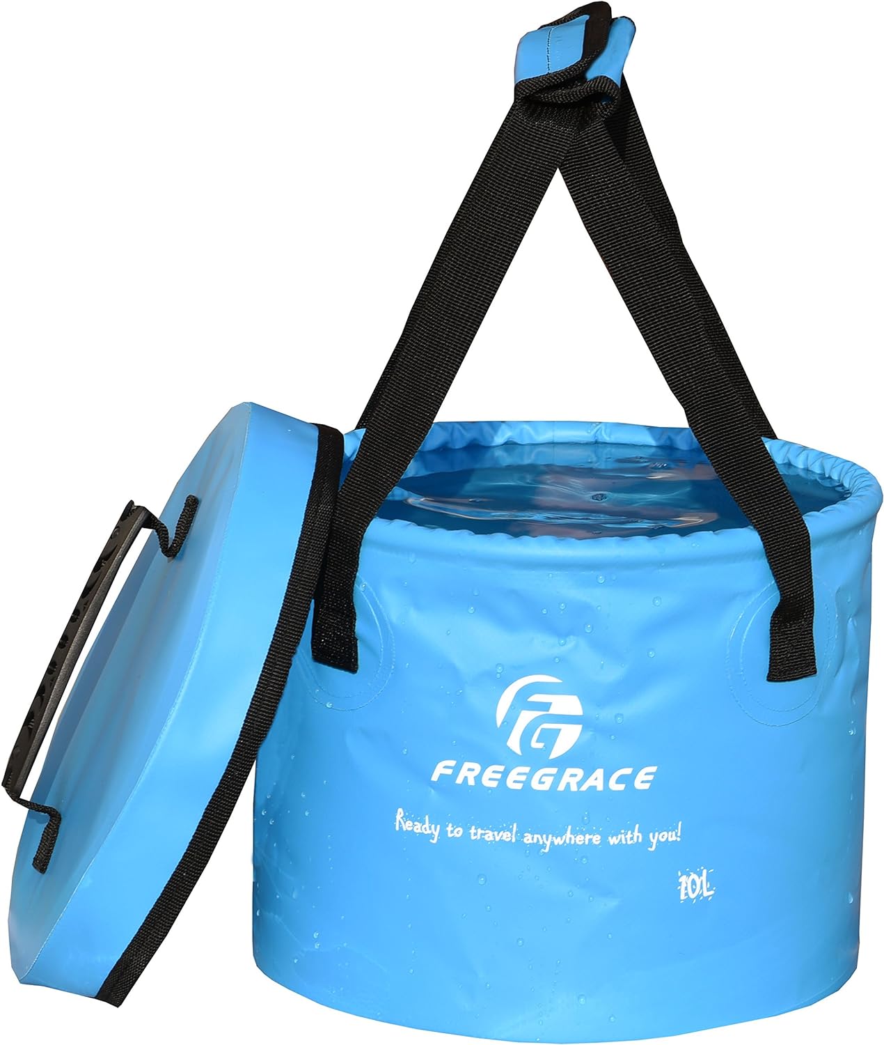 Premium Collapsible Bucket by Freegrace - Compact Portable Folding Water Container - Lightweight & Durable - Includes Handy Tool Mesh Pocket