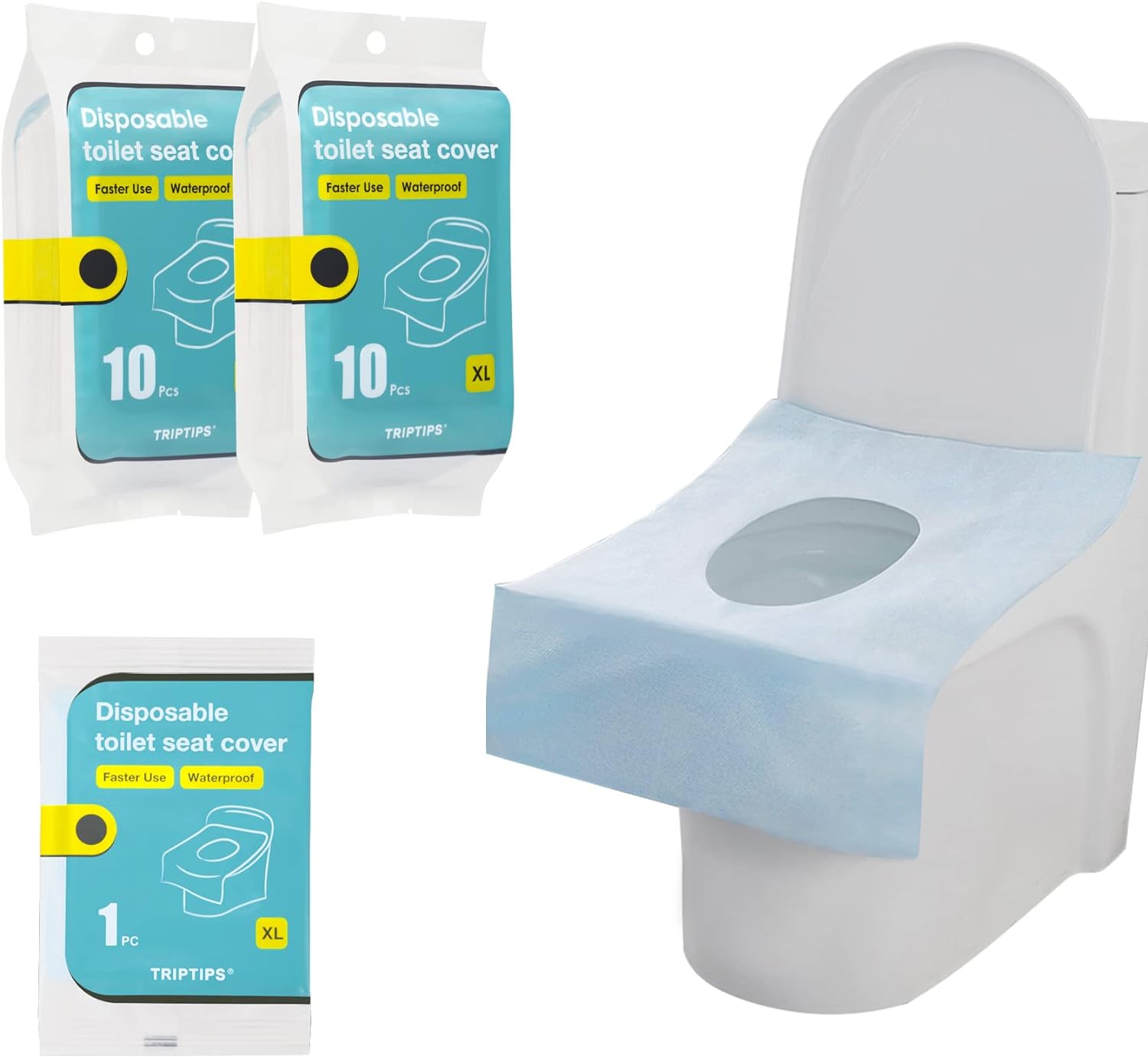 TRIPTIPS Toilet Seat Covers Disposable Travel Pack 20 countFaster use-Sticker freeWaterproofXL Disposable Toilet Seat Cover for Adults and Kids, Individually for Public Restroom/Airplane/Outdoors