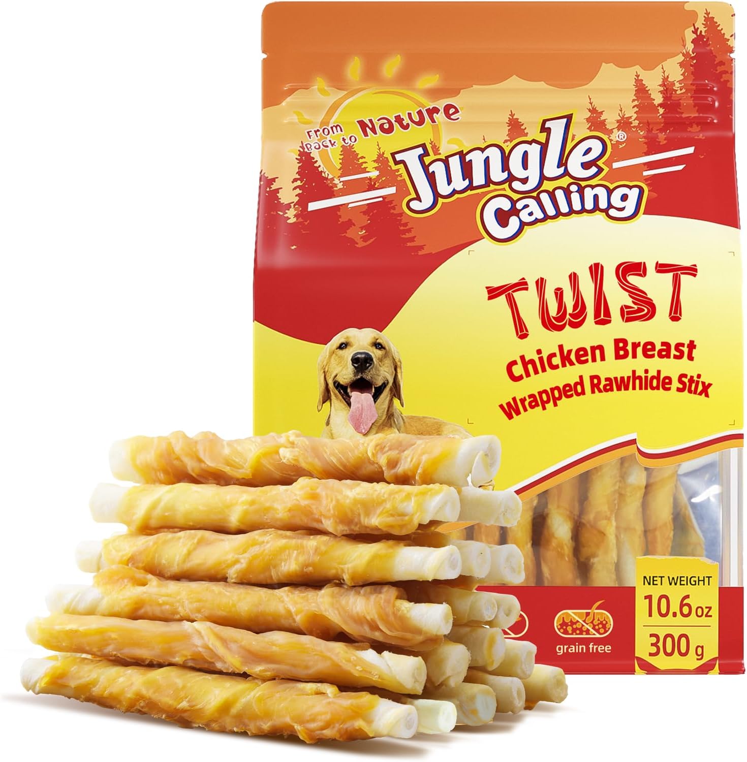 Jungle Calling Dog Treats, Chicken Wrapped Rawhide Sticks for Dogs, Grain-Free Natural Small Dogs Training Treats, Pet Chew Snacks,10.6 oz