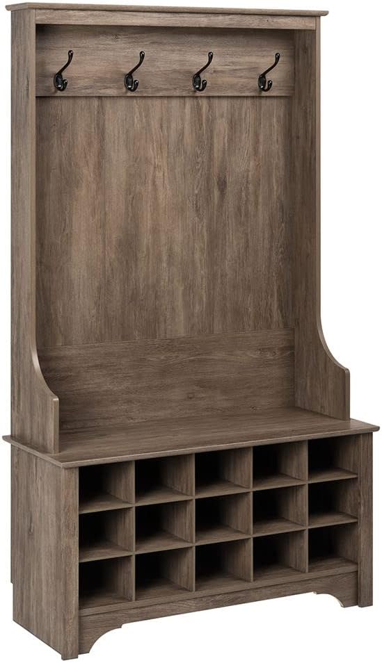 Prepac Hall Tree with Shoe Storage, Drifted Gray