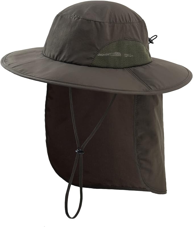 Home Prefer Outdoor Mens UPF50  Sun Hat with Neck Flap Womens UV Protection Hat Wide Brim Safari Fishing Hiking Gardening Hat