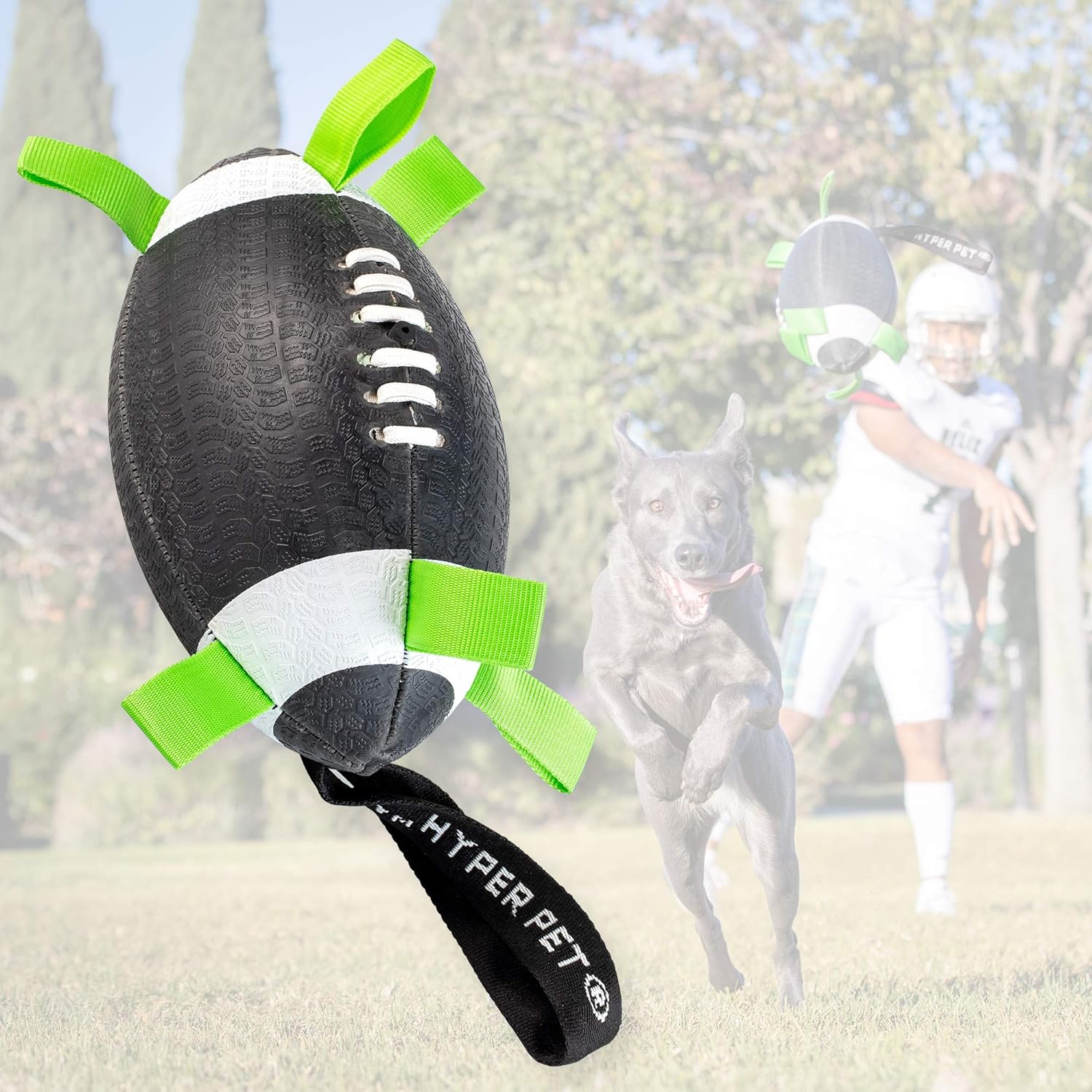 Hyper Pet Grab Tabs Dog Toys - Interactive Dog Toys for Fetch, Tug, Retrieving & Water Play - 7" Football - for All Breeds