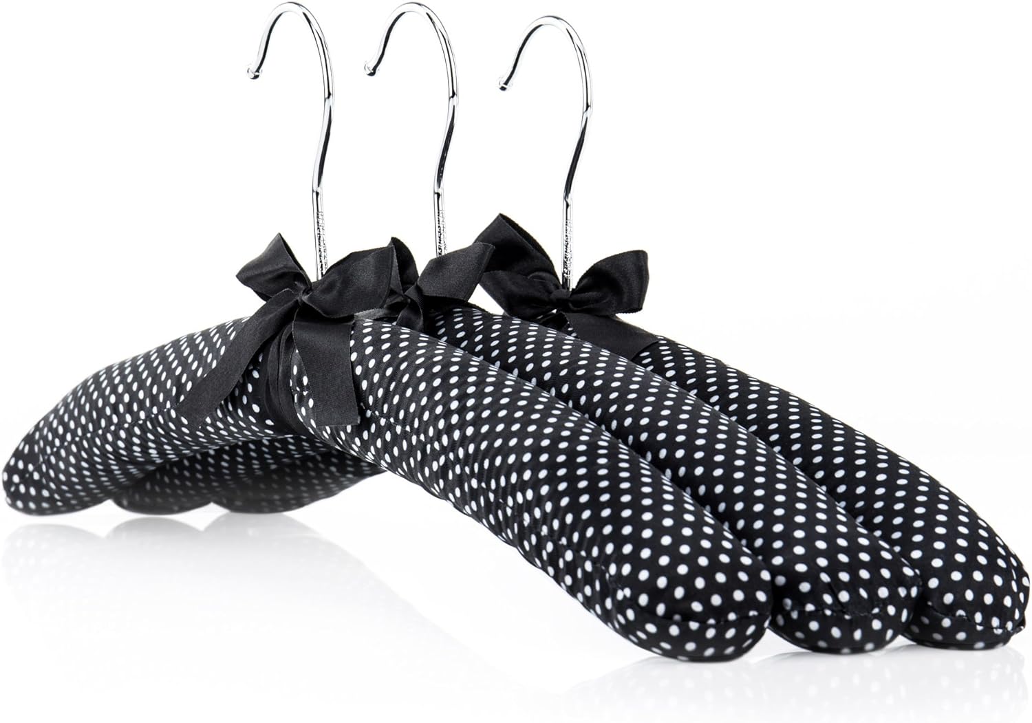 HANGERWORLD 10 Black & White Polka Dot Satin Padded Coat Hangers - 17inch for Adult Clothes Closet Storage - No Shoulder Bumps for Sweaters