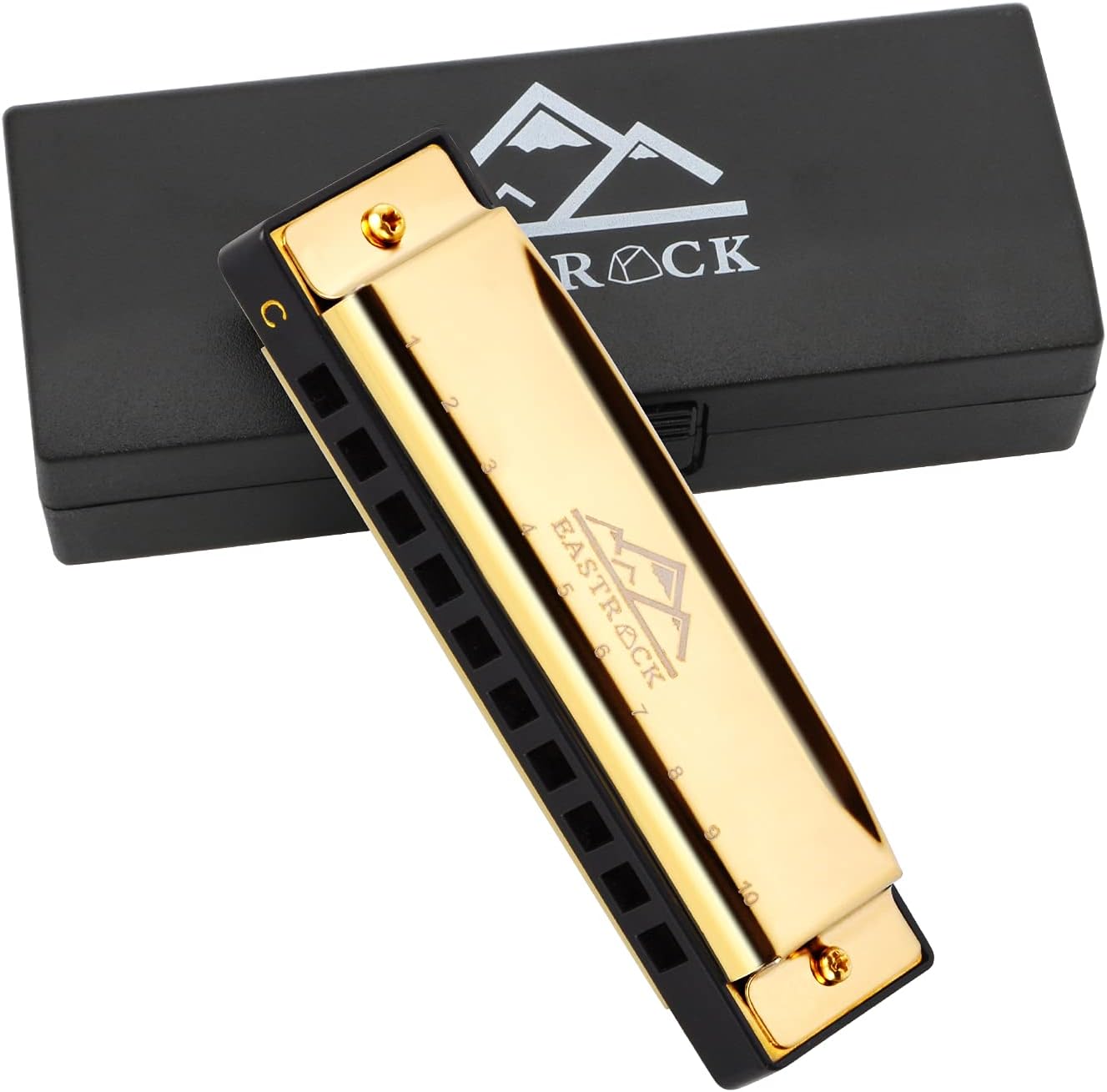 EASTROCK Harmonica, 10 Hole C Key Diatonic Harmonica for Professional Player, Beginner, Students gifts, Gold (Harmonicas)