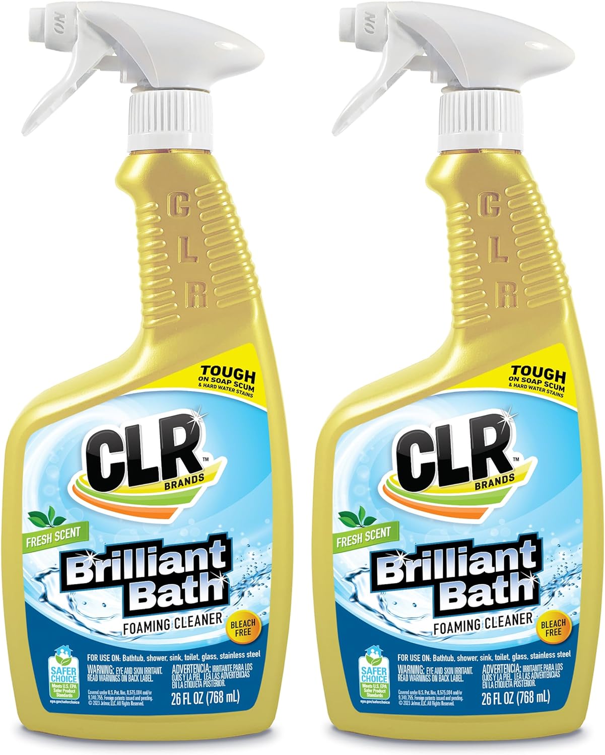 CLR Brilliant Bath Foaming Bathroom Cleaner Spray - For Use On Toilet, Bath, Shower, Sink, Glass, Stainless Steel - Fresh Scent, 26 Fl Ounce Bottle (Pack of 2)