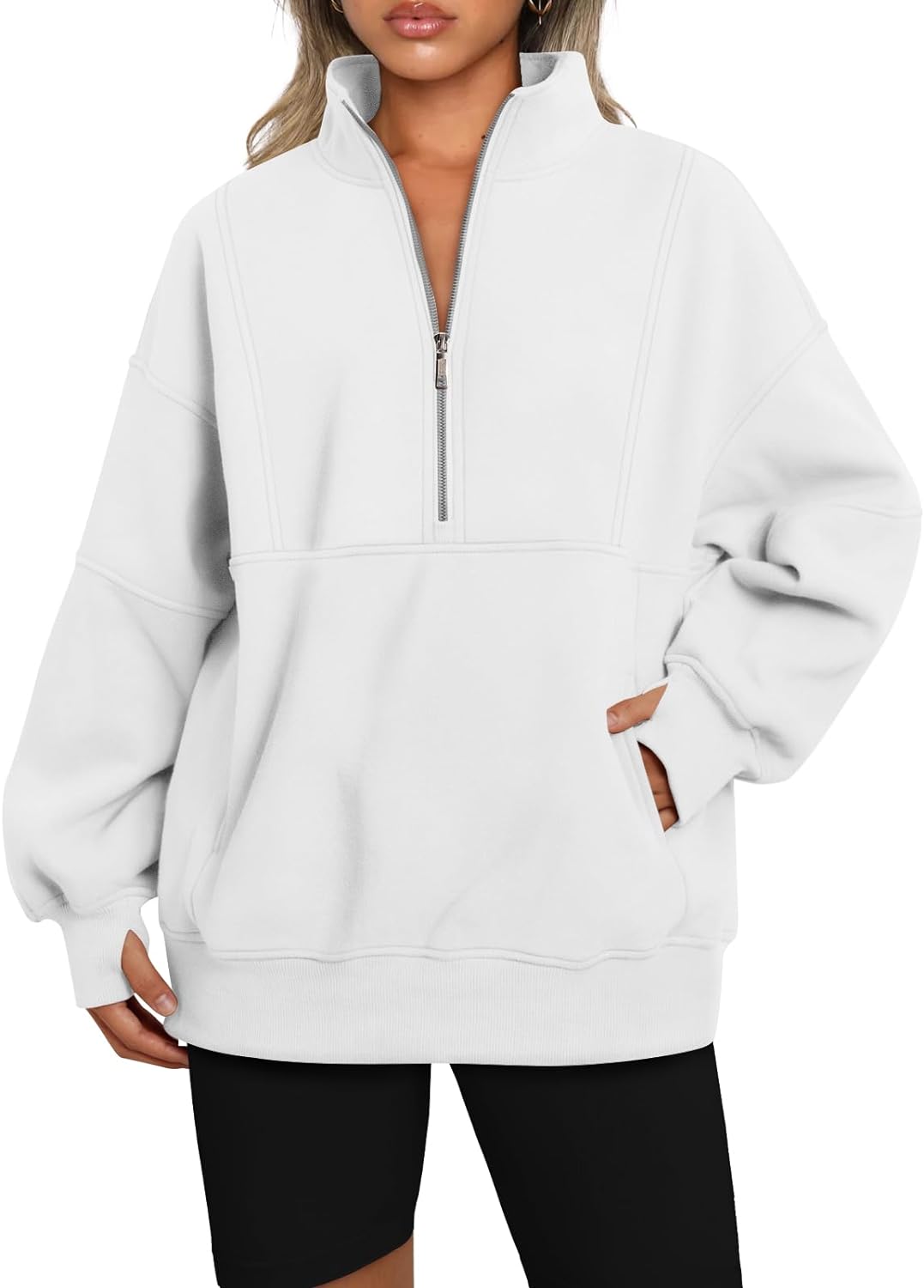 AUTOMET Women's Half Zip Oversized Sweatshirts Fleece Long Sleeve Hoodies Casual Sweaters with Pockerts