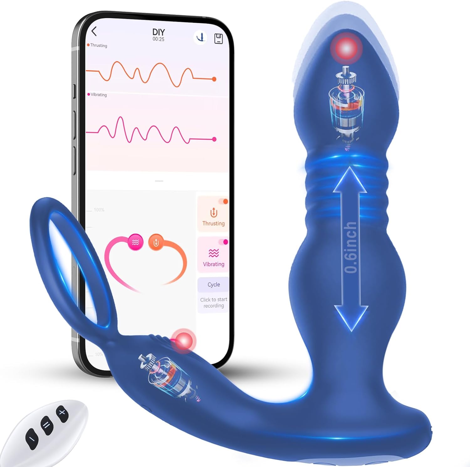 Prostate Massager Anal Vibrator - Toy with Thrusting Vibrating 7 Modes with Cock Ring Plugs P Sport for Men Male Sex Toys Women Couples Waterproof Remote Control, Blue