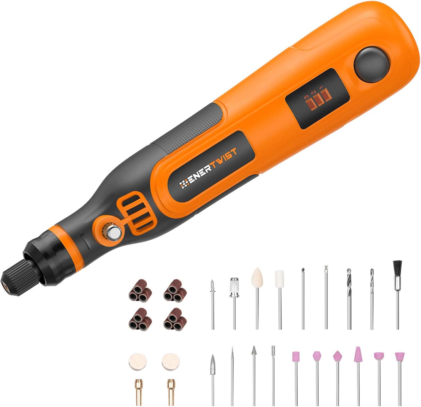 Enertwist 4V Max Cordless Rotary Tool Kit, 3-Speed Lithium-ion Battery Powered Mini Drill with 35-Pieces Accessories, USB Charging Cable, Collet Size 3/32 - Perfect for Small Light Jobs, ET-RT-4