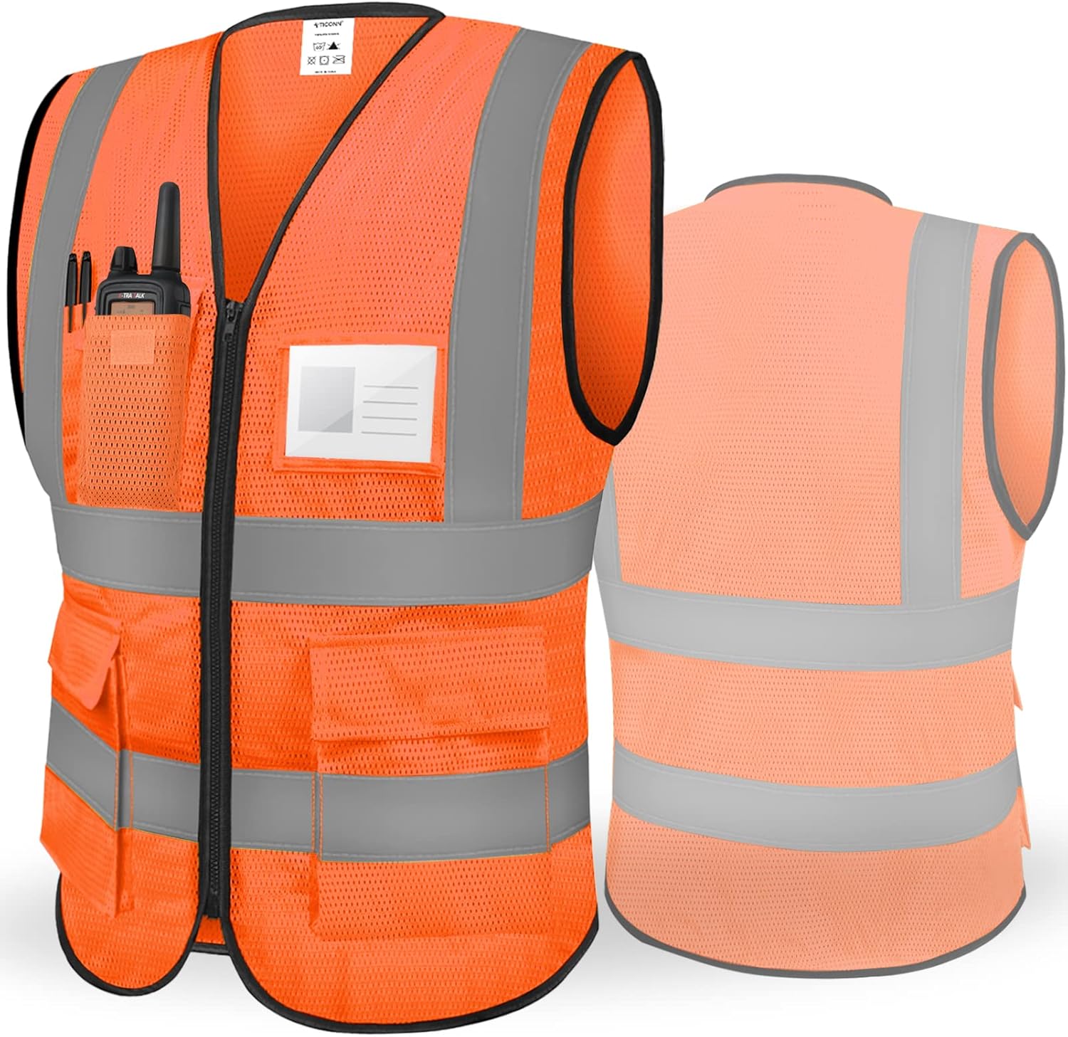 TICONN Reflective Safety Vest High Visibility Class II Mesh Vest for Women & Men Meets ANSI Standards