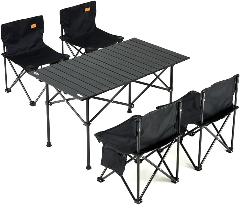 Camping Table with Chairs Set, Portable Folding Table and Seats for 4 People, Picnic Aluminum Family Table Chair Set for Outdoor Travel, Garden BBQ, Beach Party with Carrying Storage Bag