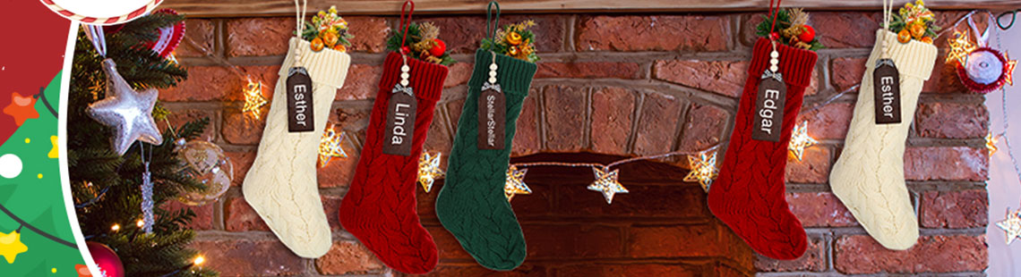 Zubebe 6 Set Knit Christmas Stocking with Name Tags 18 Large Cable Knitted Xmas Stocking Decorations Personalized Christmas Stocking for Farmhouse Family Holiday Xmas Party