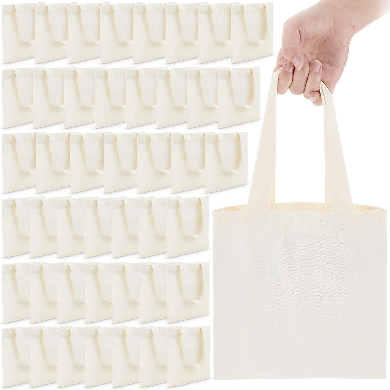 Amylove 72 Pcs Mini Tote Bag Blank Canvas Tote Bags Bulk Reusable Grocery Bags DIY Goody Bags for Kids Party Favor Craft(Natural,10 x 10 Inches)