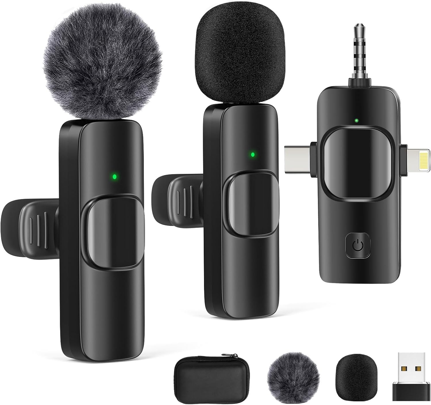 Wireless Lavalier Microphones, 4-in-1 Universal Receiver for Android iPhone iPad laptop & Camera, USB-C, Wireless Mini Microphone for Video Recording, Vlog, YouTube, TikTok