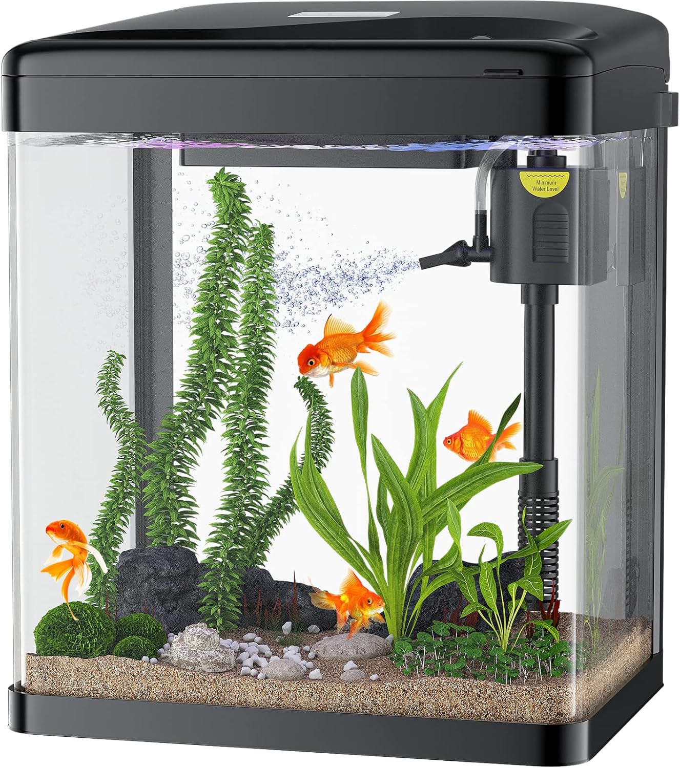 Betta Fish Tank, 2 Gallon Glass Aquarium, 3 in 1 Fish Tank with Filter and Light, Desktop Small Fish Tank for Betta Fish, Shrimp, Goldfish (Black)