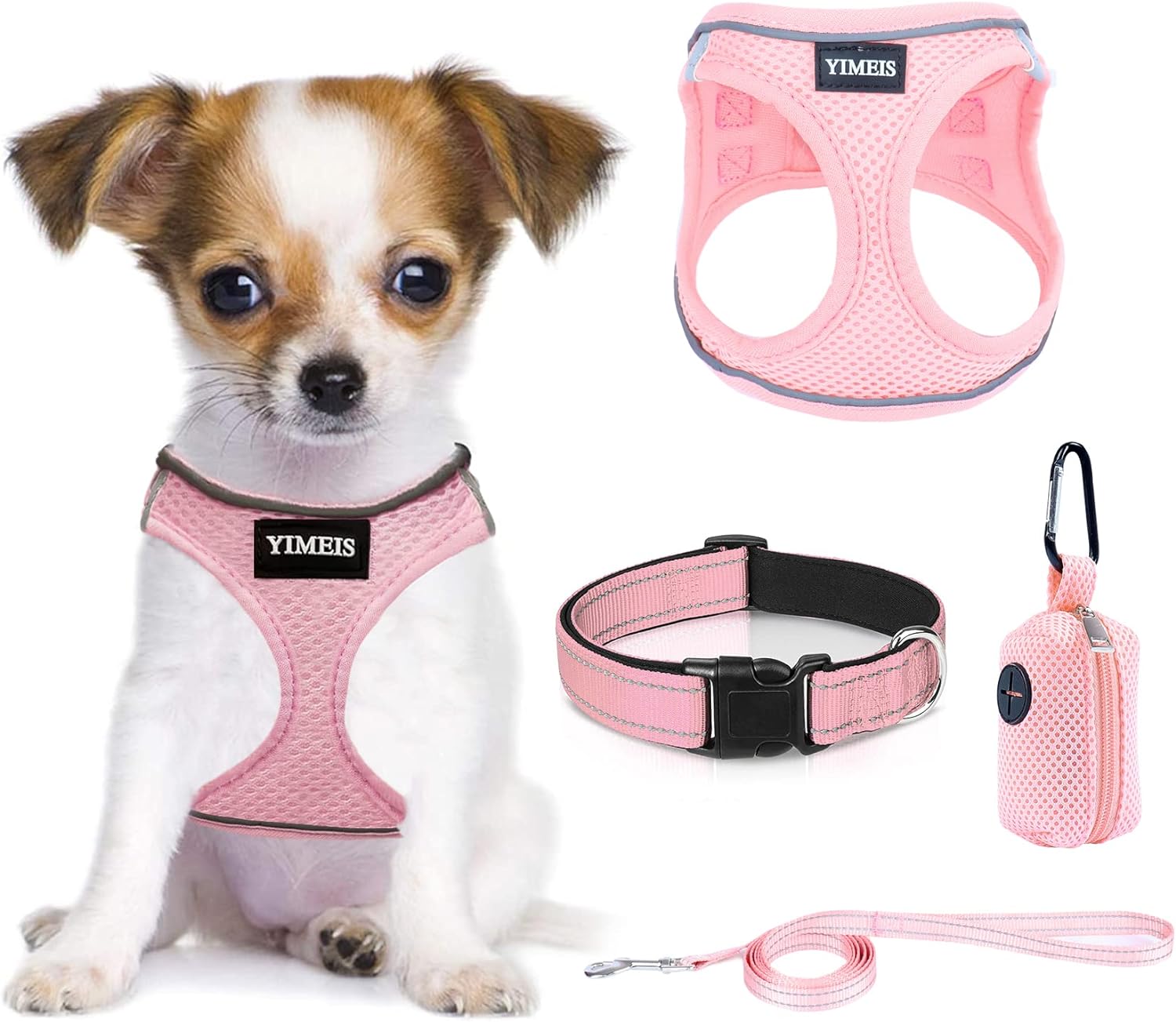 YIMEIS Dog Harness and Leash Set, No Pull Soft Mesh Pet Harness, Reflective Adjustable Puppy Vest for Small Medium Large Dogs, Cats (Pink-Update, X-Small (Pack of 1)