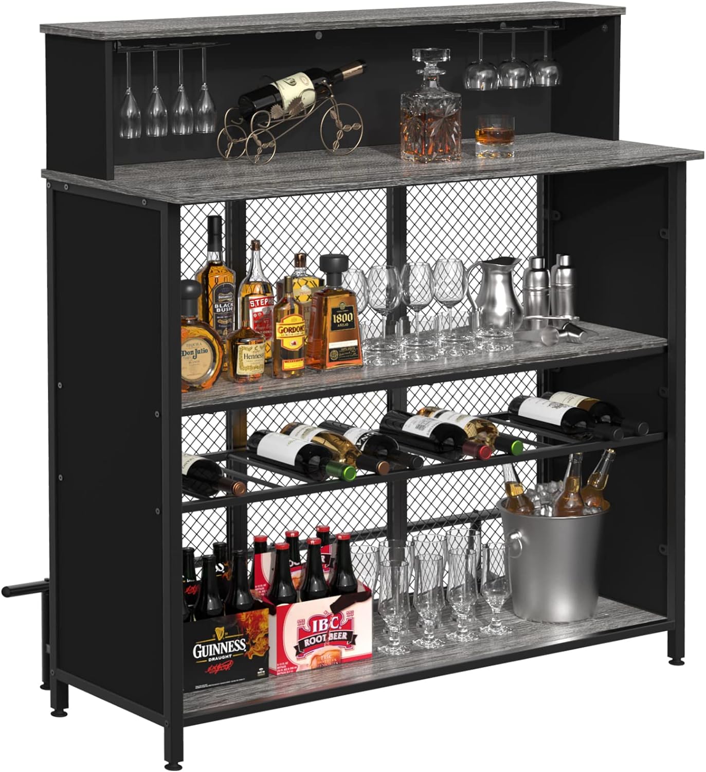 GDLF Home Bar Unit Mini Bar Liquor Bar Table with Storage and Footrest for Home Kitchen Pub (Grey)