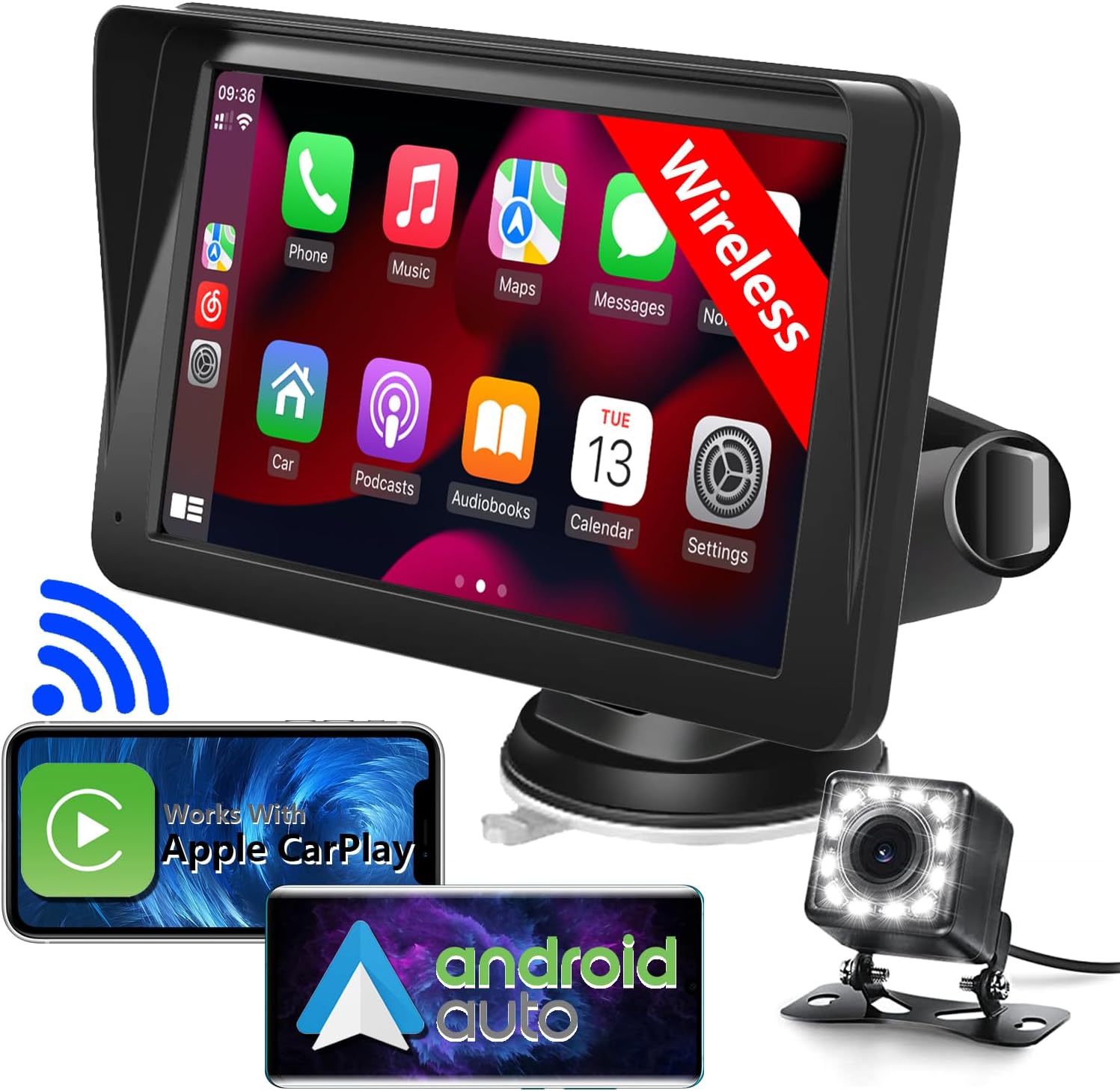 7" HD Car Stereo,Portable Wireless Touch Screen Apple CarPlay and Android Auto Automatic Multimedia Player,Car Stereo with Mirror Link/Siri/Bluetooth/Navigation Screen for All Vehicles