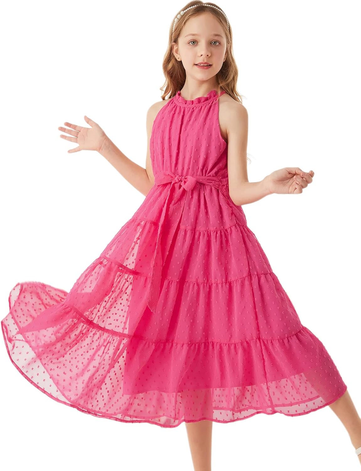 GRACE KARIN Girls Sleeveless Casual A-line Flowy Summer Maxi Dress for 5-14 Years