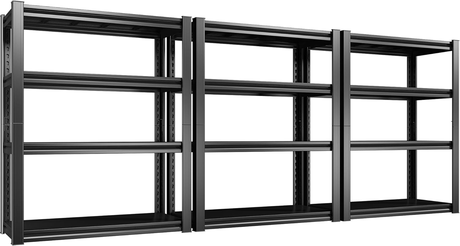 Raybee 4-Tier Heavy Duty Metal Shelving, 40 W x 19 D x 56.9 H, 1600LBS Load Capacity, Black, Adjustable Shelves, Includes Mallet & Gloves, Garage Storage Shelves