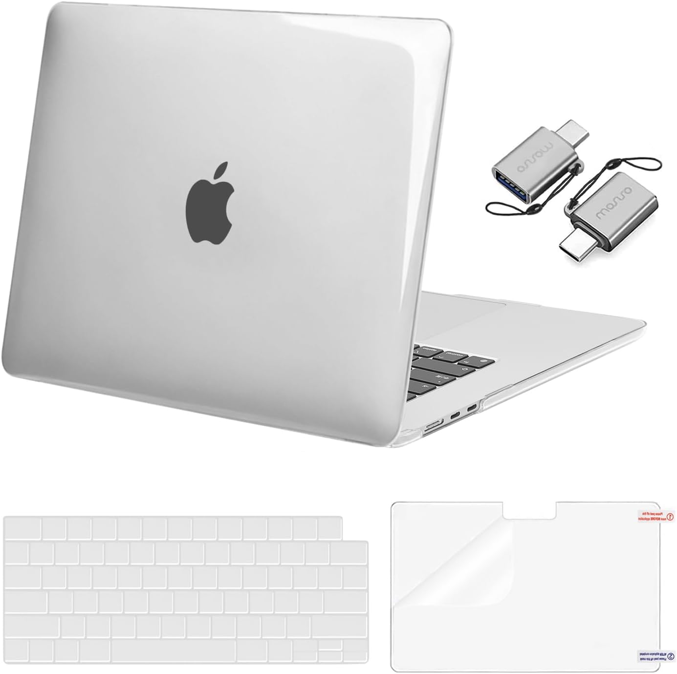 MOSISO Compatible with MacBook Air 15 inch Case 2023 2024 Release M3 A3114 M2 A2941 Liquid Retina Display Touch ID, Plastic Hard Shell Case&Keyboard Cover&Screen Protector&Type C Adapter,Crystal Clear