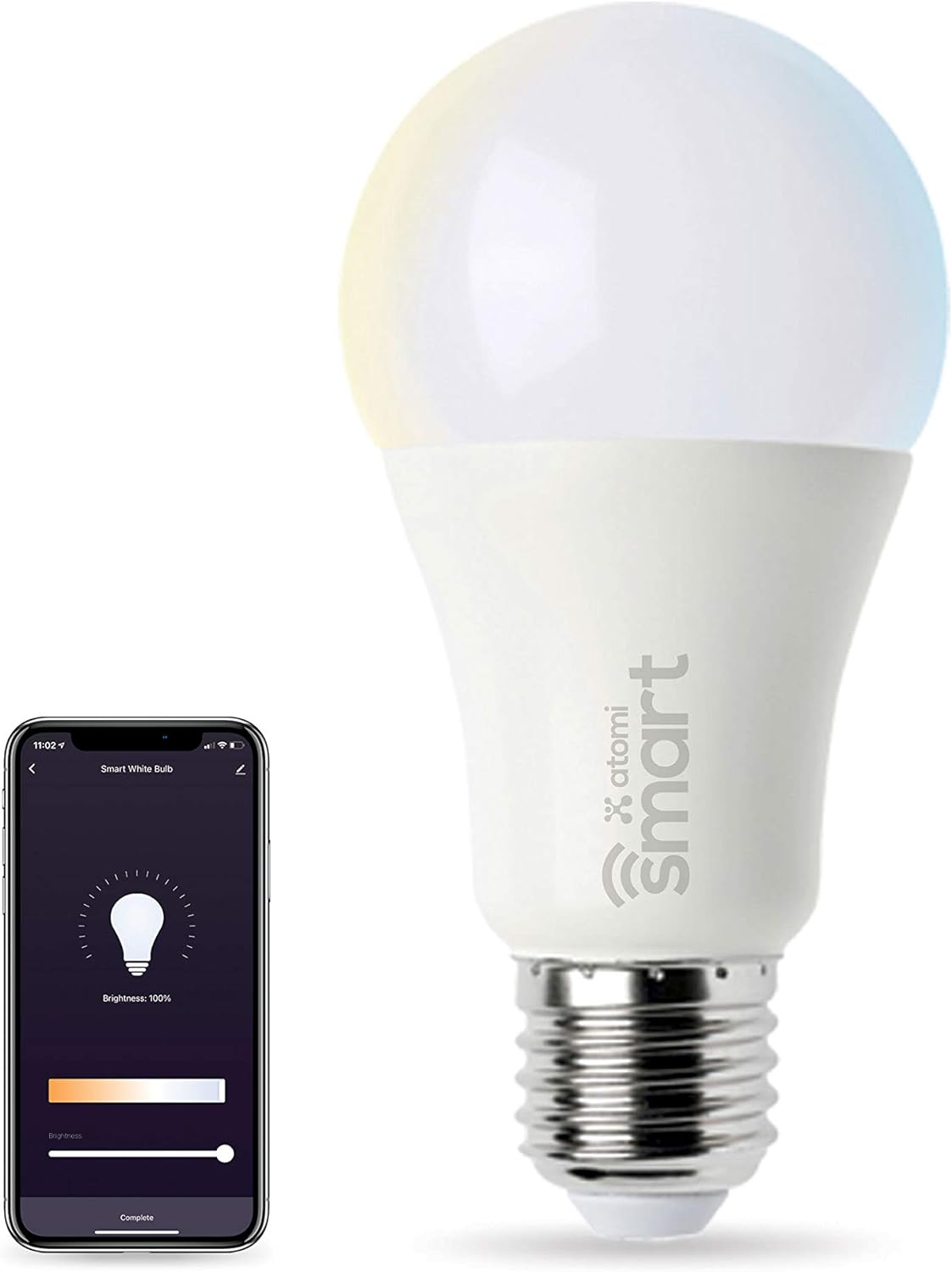 Atomi Smart WiFi White LED Bulb with Dimmable and Tunable White Light (2700K-6000K), E26 A19, No Hub Required, 60W Equivalent, Free App Download, Compatible with Alexa & Google Home, 1-Pack