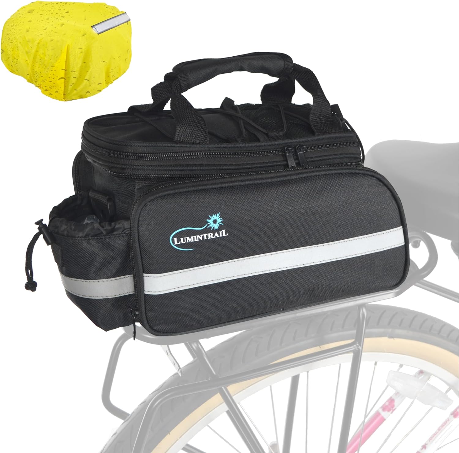 Lumintrail Bike Rack Bag, Expandable Rear Trunk Bicycle Carrier Commuter Pannier Handbag with a Waterproof Rain Cover 13L