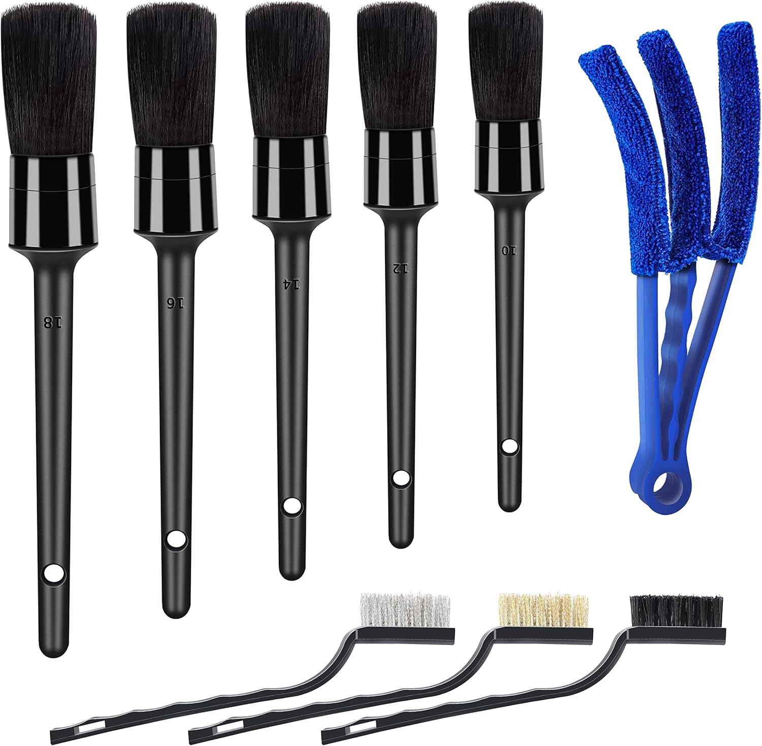 9pcs Auto Car Detailing Brush Set Car Interior Cleaning Kit includes 5 Soft Premium Detail Brush, 3 Wire Brush & 1 Vent Cleaning Brush for Cleaning Interior, Dashboard, Engines, Leather, Wheel