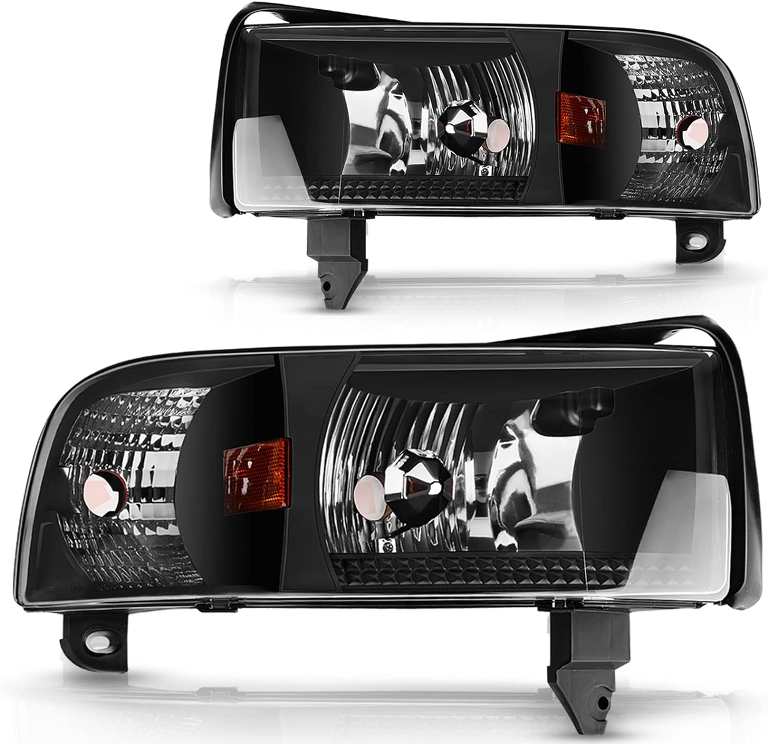 DWVO Headlight Assembly Compatible with 1994-2001 Dodge Ram 1500/94-02 Dodge Ram 2500 3500/95-02 Dodge Ram 4000 Black Housing without DRL