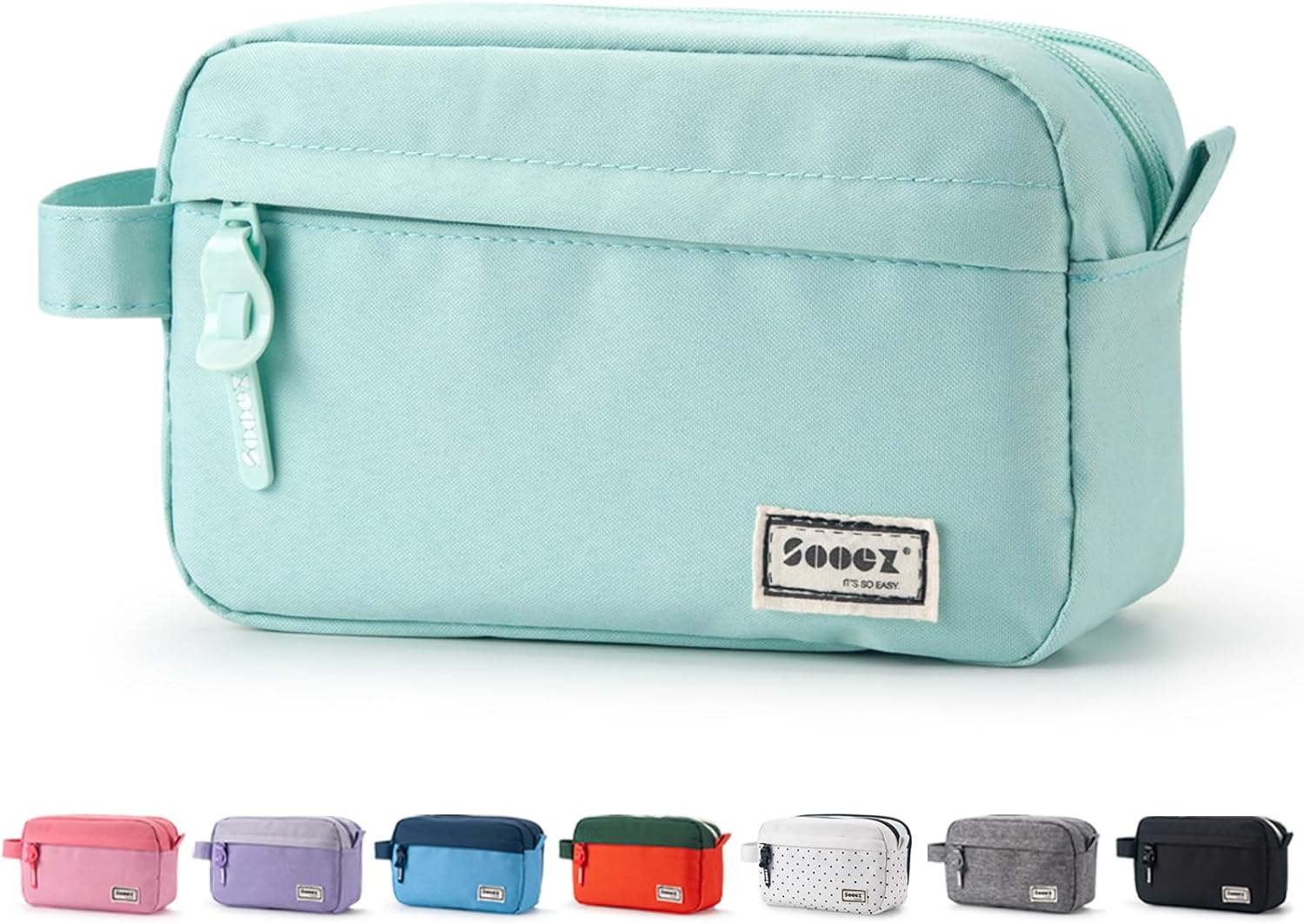 Sooez High Capacity Pencil Case, Big Pencil Bag Pouch Box Organizer Pen Case, Portable Journaling Supplies with Easy Grip Handle & Loop, Asthetic Supply for Girls Adults, Mint Green