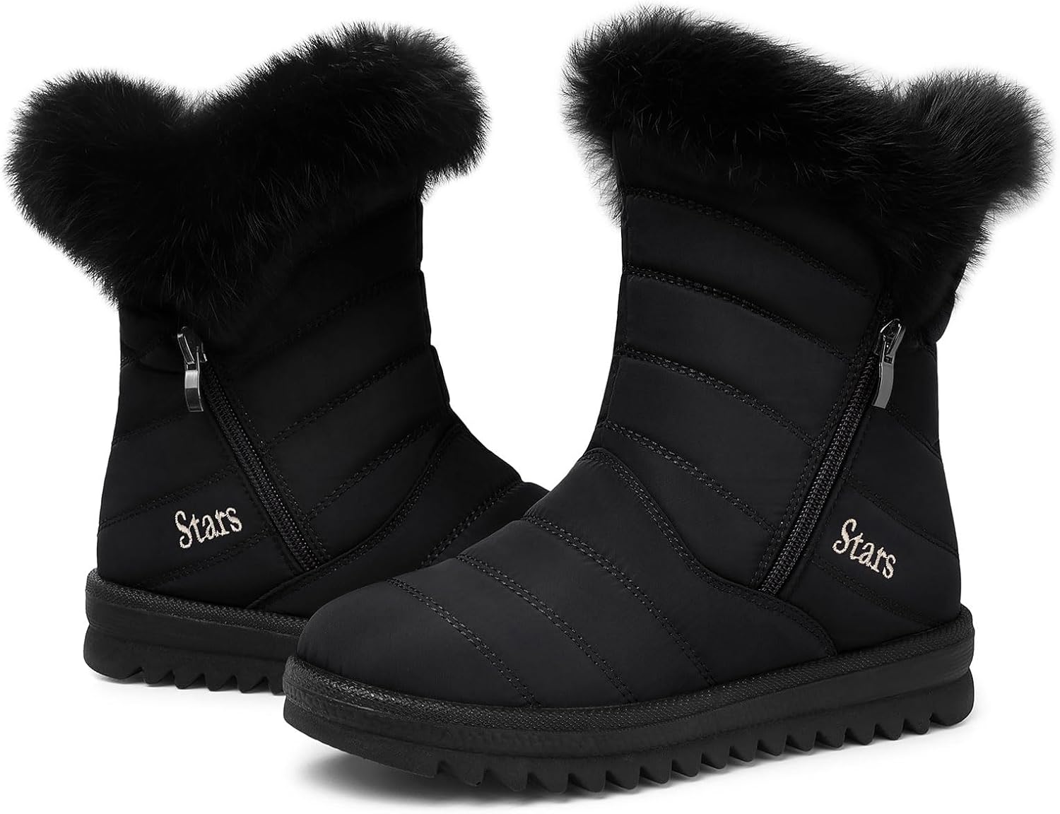 SHIBEVER Waterproof Winter Boots for Women: Snow Mid Calf Fur Lined Warm Women Boot Outdoor Resistant Short Fashion Booties