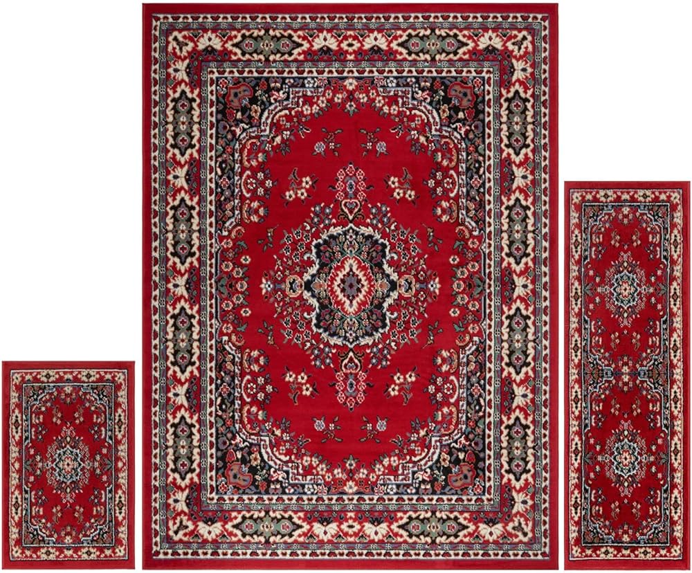 Home Dynamix Ariana Ksara Area Rug 3 Piece Set (4'11" x6'11,1'8" x4'11,1'8" x2'8), Border Claret