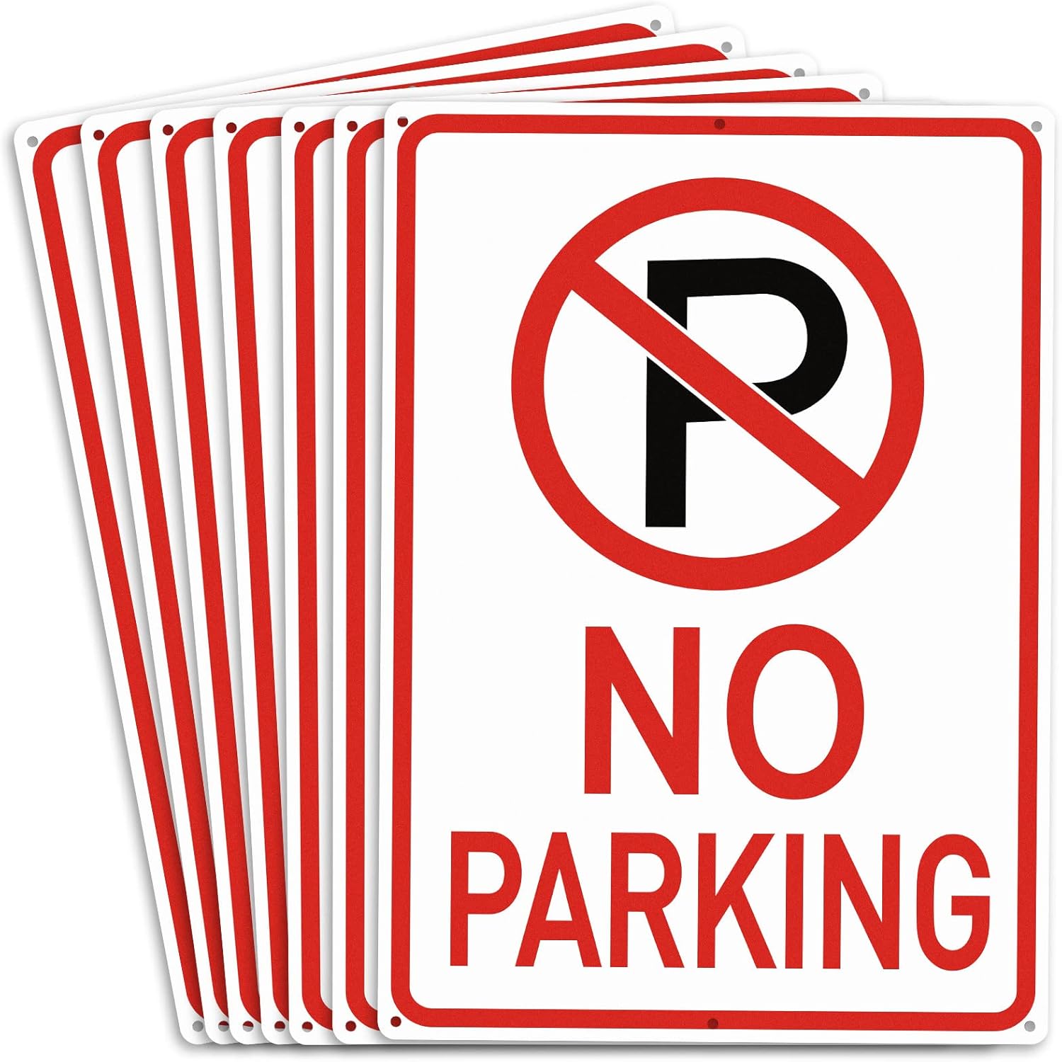 6 Pcs No Parking Signs with Symbol Sign 14 x 10 Inches Reflective Aluminum Nonparking Sign, UV Protected, Weather Resistant, Waterproof, Durable Ink Industrial Warning Signs, Easy to Mount