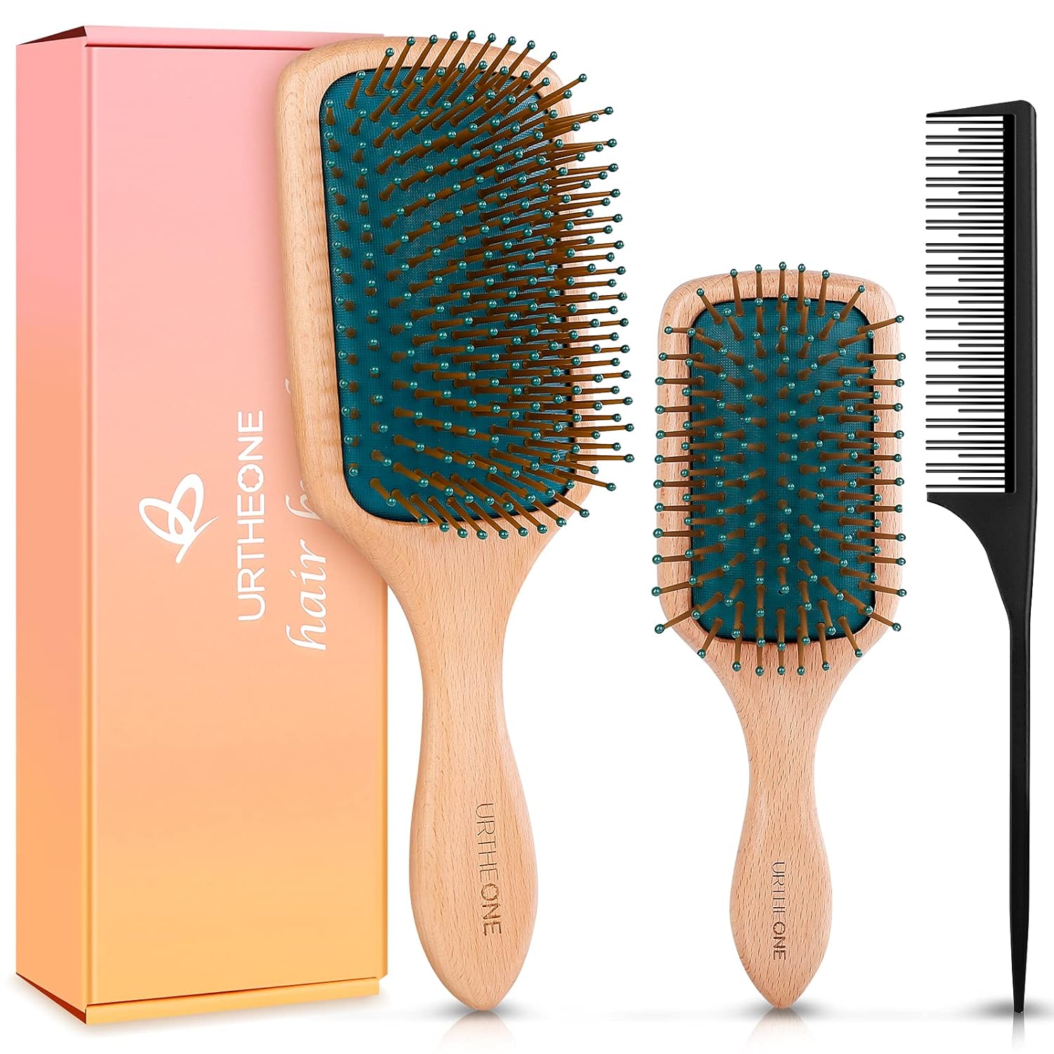 Hair Brush,Hair Brushes for Women Men Kids,Natural Wooden Paddle Detangler Brush and Small Travel Styling Brush Set for Curly Thick Thin Fine Wet Dry Hair Detangling Smoothing Massaging Blowdrying