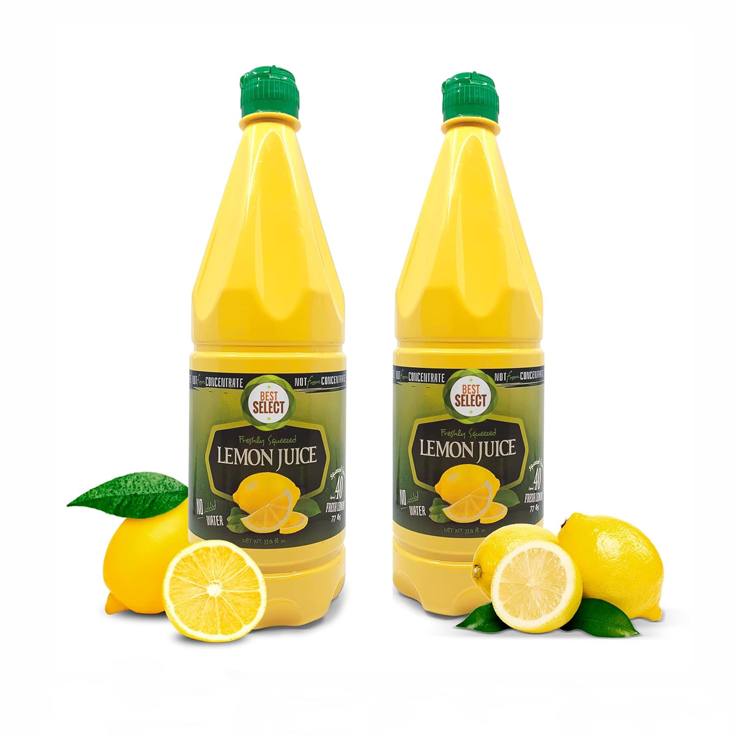 2 Pack 100% Lemon Juice Freshly Squeezed NO Added Water 33.8oz Not From Concentrate - Appx 40 Freshly Squeezed Lemons in Each Bottle - Kosher Food - Best Select