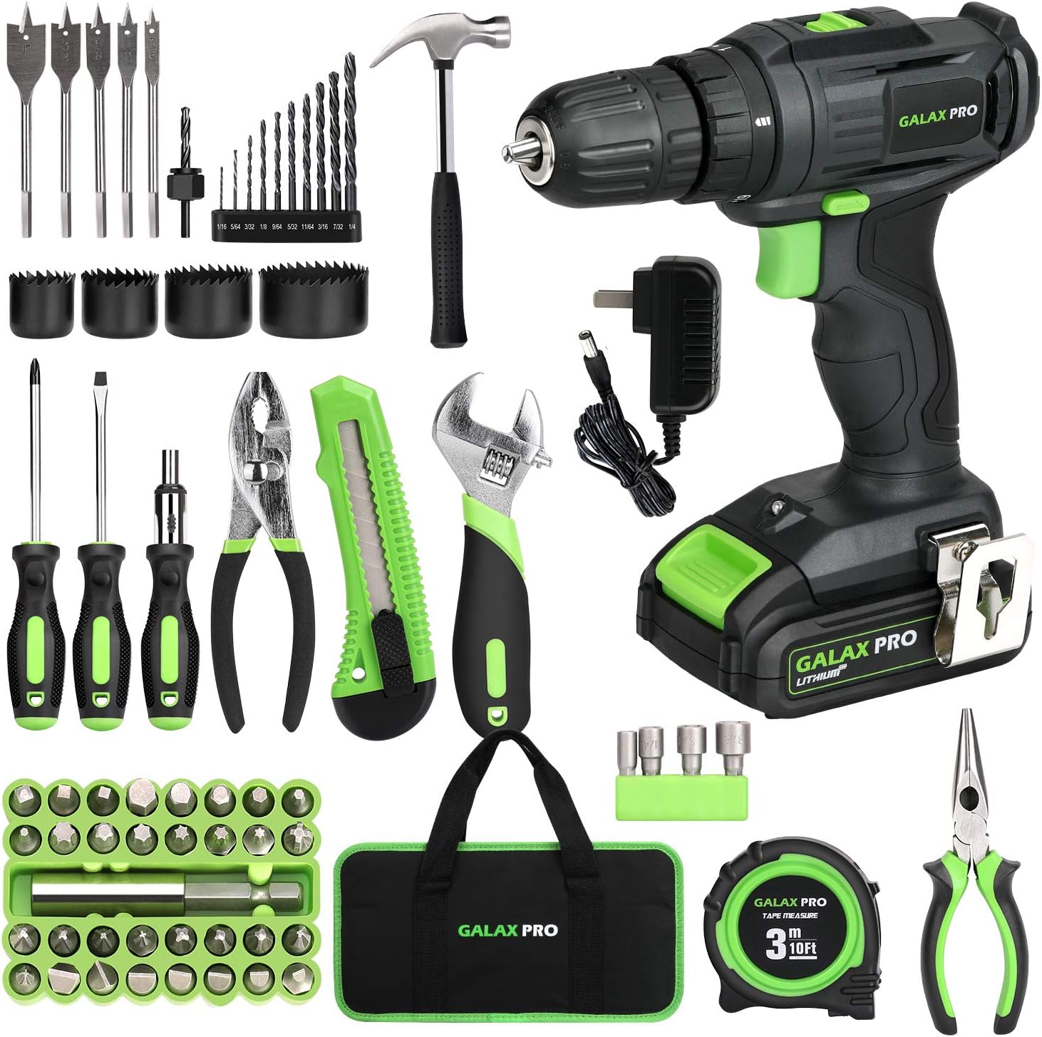 GALAX PRO 2-Speed Drill 20V MAX Lithium-Ion Drill/Driver, 3/8'' Electric Drill with 19+1 Torque Setting, 68 Pieces Accessories Ideal for Home Improvement and DIY Project