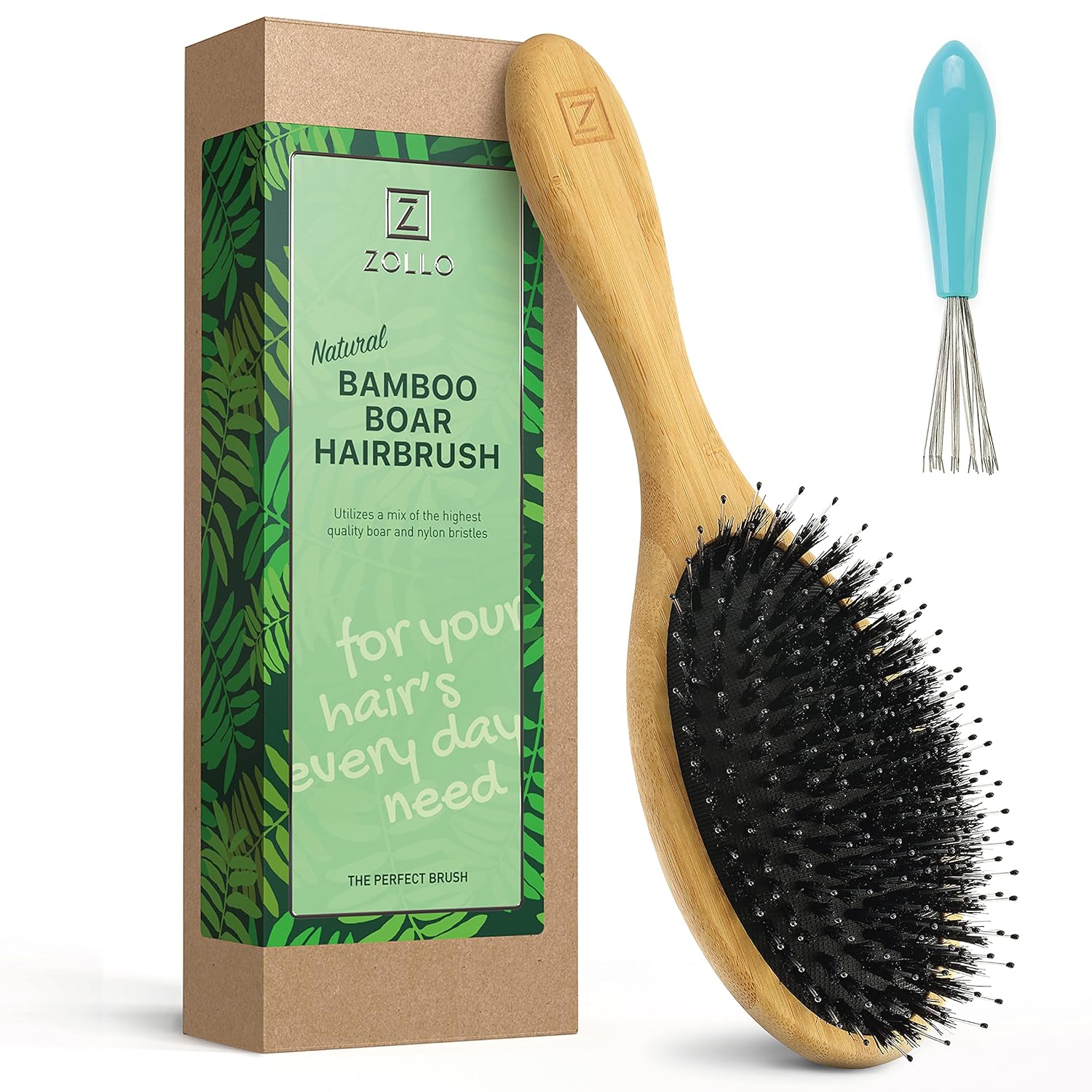 Natural Boar Bristle Hair Brush for Women, Men, Kids; Dry and Wet Detangling Hair Brush Gently Enhances Shine, Smooths Frizz and Prevents Breakage in Fine and Straight, Thick and Curly Hair (oval)