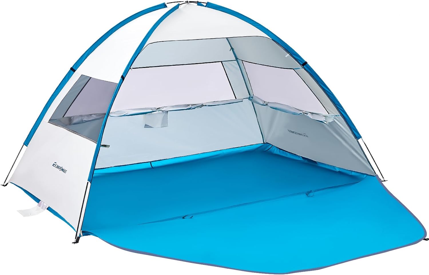 EchoSmile Beach Tent Sun Shelter for 3 Person, Beach Canopy Sun Protection UPF 50+, Easy Setup & Lightweight & Portable Cabana Tent Sun Shade for Baby Toddler Kid Adult, White & Blue