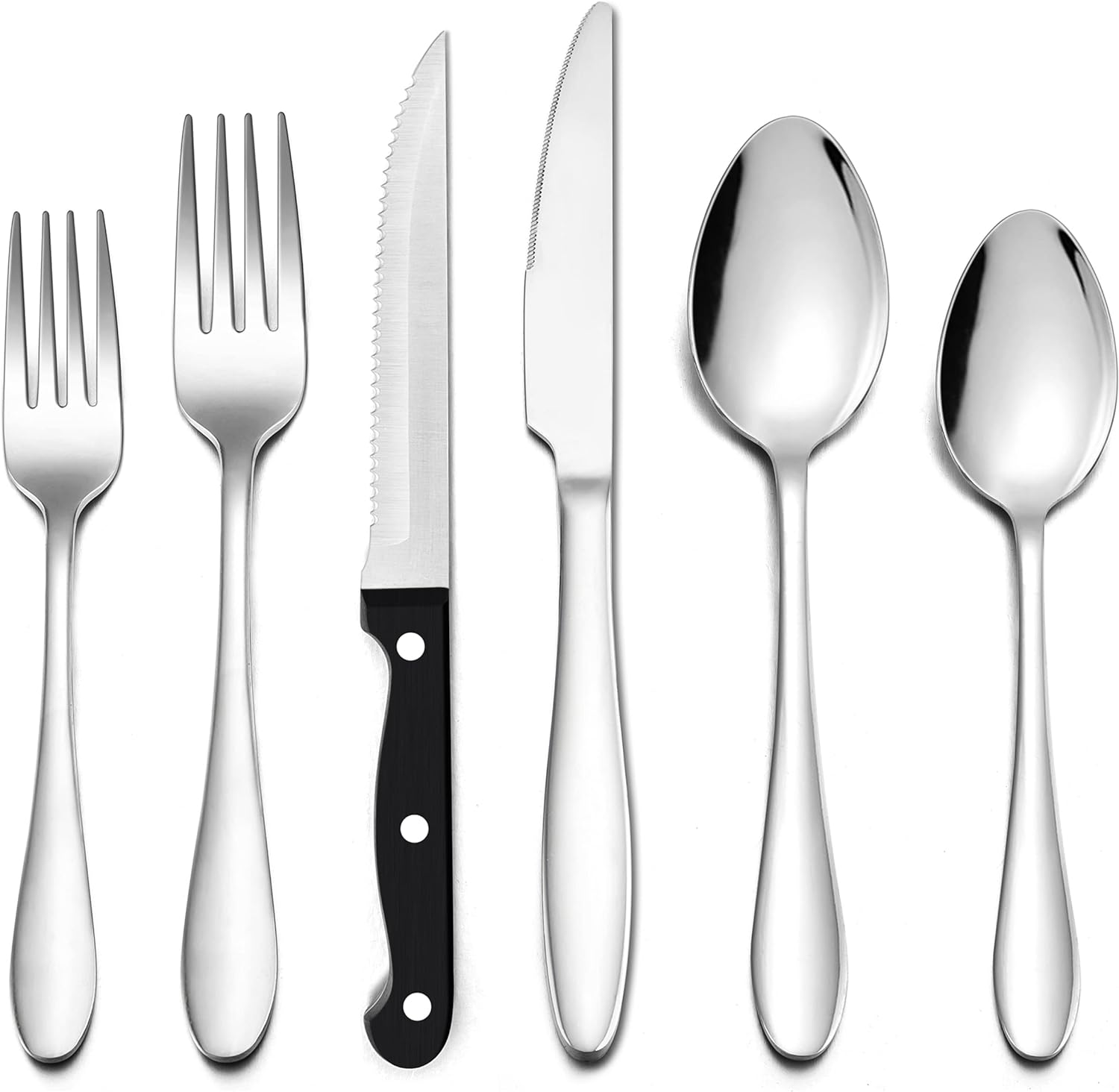 LIANYU 48-Piece Silverware Set for 8 with Steak Knives, Stainless Steel Flatware Cutlery Set, Eating Utensils Tableware Include Forks Knives Spoons, Dishwasher Safe