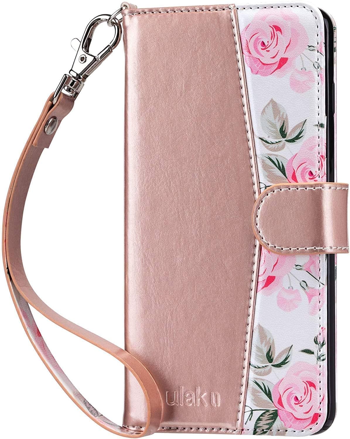 ULAK Compatible with Samsung Galaxy S10 Plus Wallet Case, Floral Flip PU Leather Card Holder Kickstand Full Protective Phone Case for Galaxy S10 Plus 6.4 inch, Rose Gold Flower
