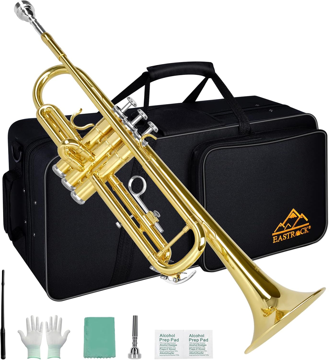 EASTROCK Bb Trumpet Standard Trumpet Set with Carrying Case,Gloves, 7C Mouthpiece and Cleaning Kit (Gold)