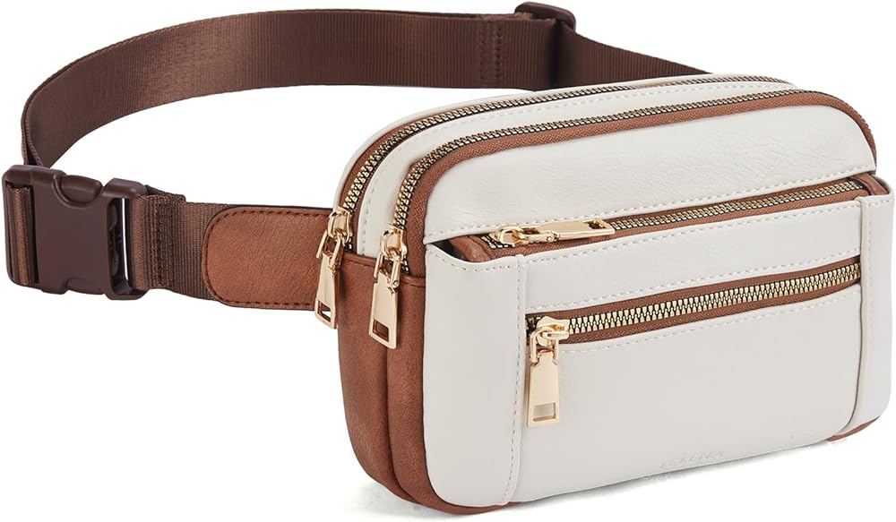 Telena Fanny Packs for Women Cross Body Bag Leather Belt Bag Fashionable Waist Bag with Adjustable Strap Beige Brown