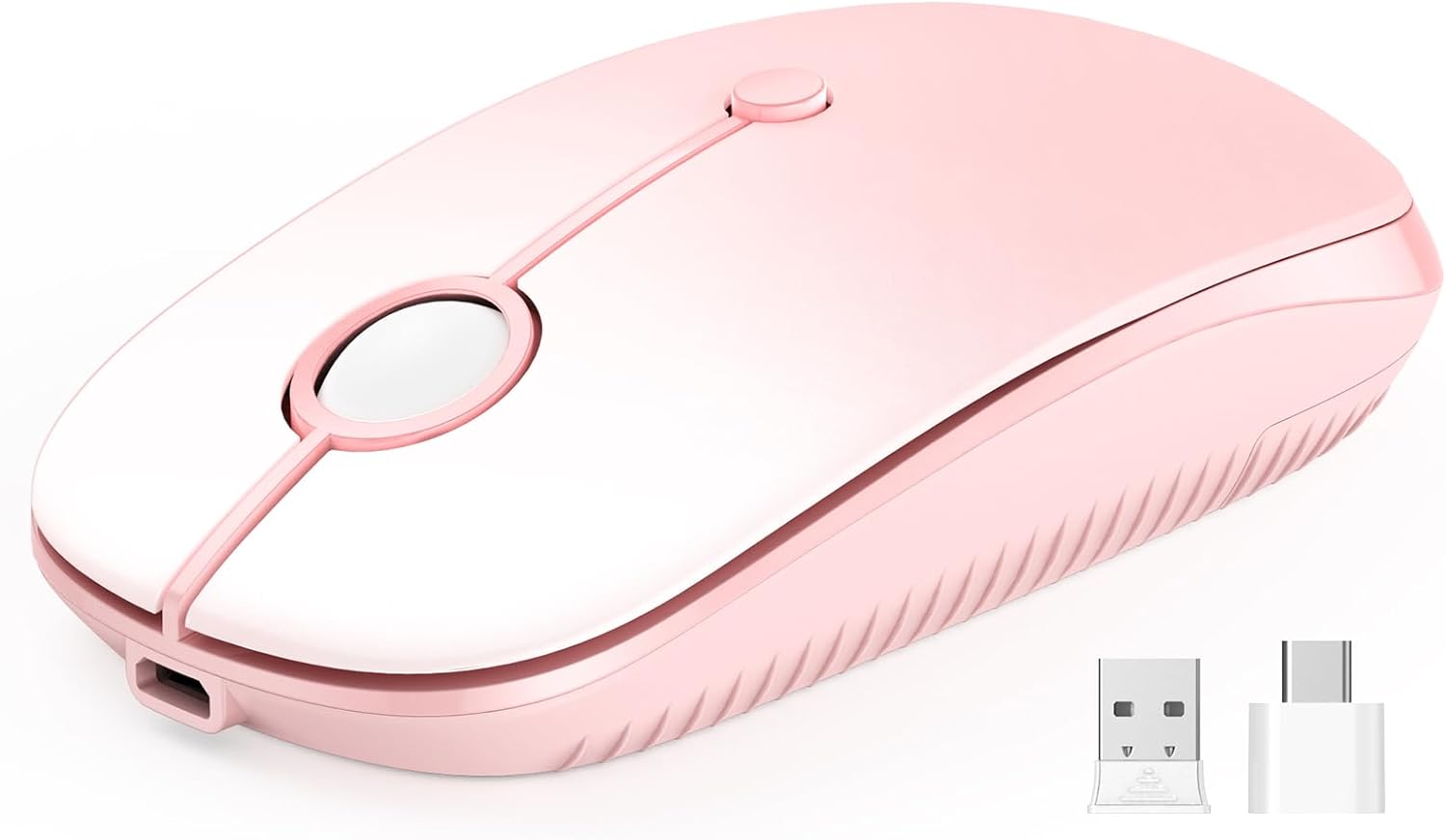 VssoPlor Type C Wireless Mouse, USB C MacBook Wireless Mouse Dual Mode 2.4G Cordless Mice with Nano USB and Type C Receiver Compatible with PC, Laptop, MacBook, ipad-Gradient Pink