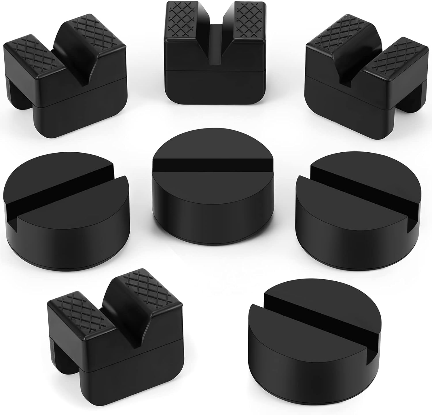 Amylove 8 Pcs 2 Types Jack Stand Pads Adapter Universal Slotted Frame Rail Pinch Welds Protector Rubber Jack Pad for Jack Stand Accessories