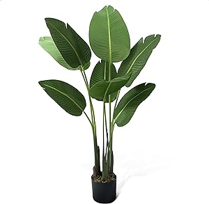 CAPHAUS 4 Feet Artificial Bird of Paradise, 48 Inch with 8 Trunks, Premium UV Resistant Lifelike Fake Plant in Pot with Dried Moss for Office, Indoor/Outdoor Use & Tropical Home Dcor