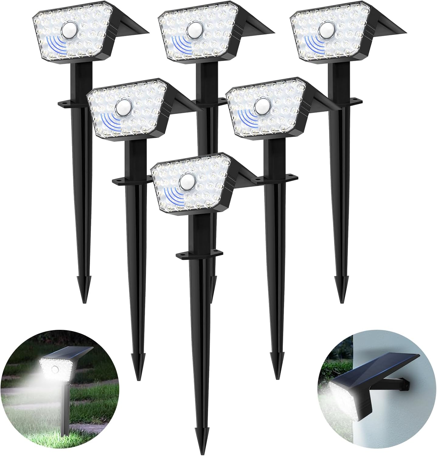 Solar Lights Outdoor Motion Sensor Outdoor Lights Landscape Lighting Solar Spotlights Outdoor Waterproof IP 67 4 Modes 7000K Solar Garden Lights Auto On/Off Outdoor Solar Lights for Yard-6 Pack