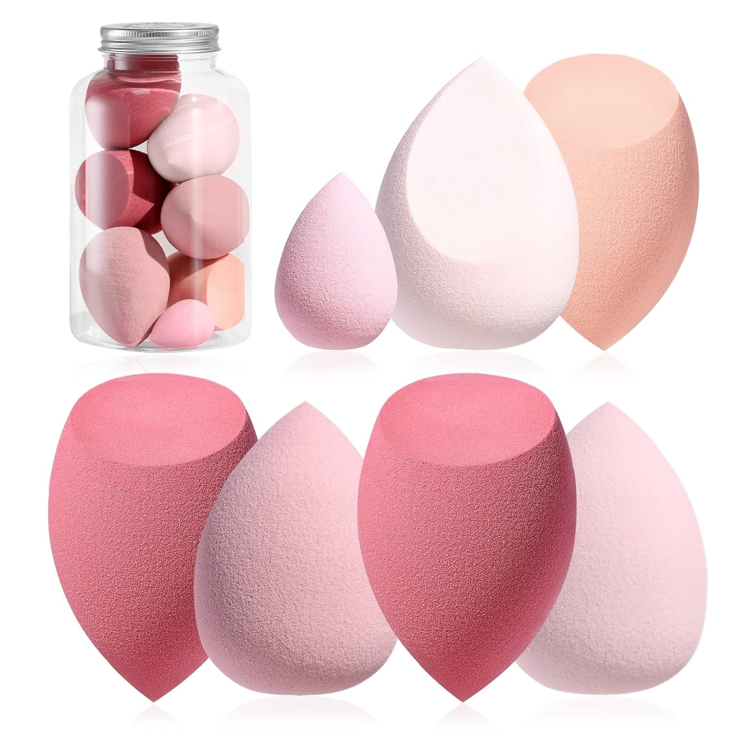 Makeup Sponge Set BS-MALL Blender Sponges 7 Pcs for Liquid, Cream, and Powder, Multi-colored with 1 Mini Makeup Sponge Pink (A-Pink